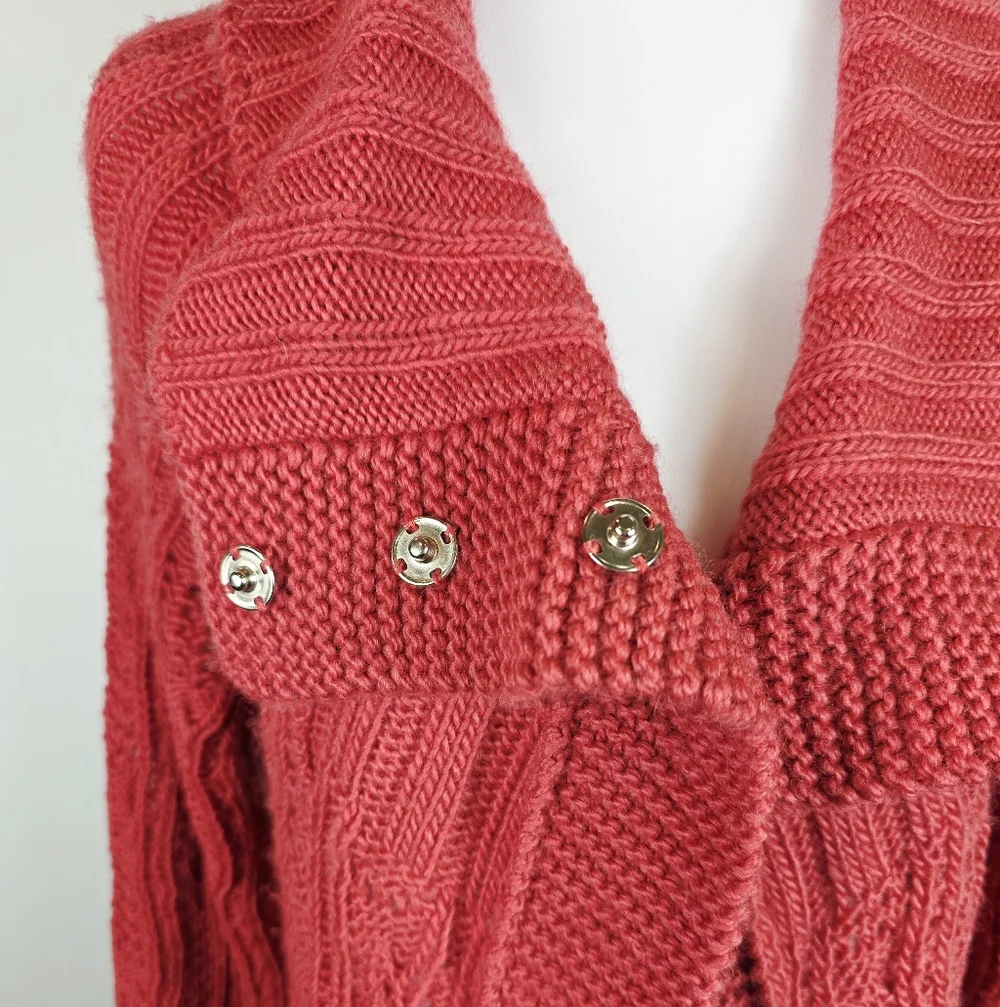 Free People Oxid Orange Turtleneck Wool Open Knit Sweater Cardigan Women Size M - Picture 2 of 8